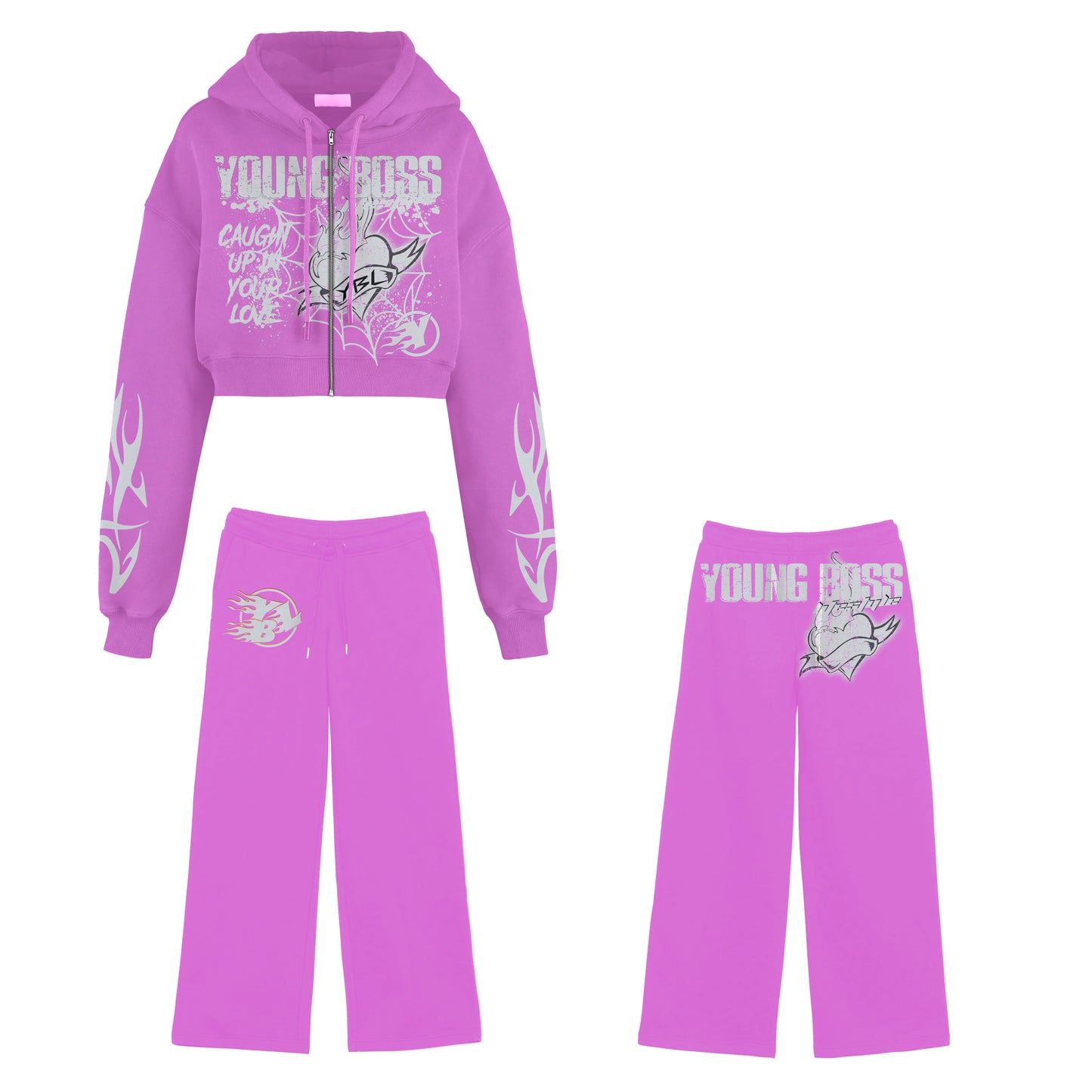 Pink  “Caught in your love” crop top sweatsuit( Women)